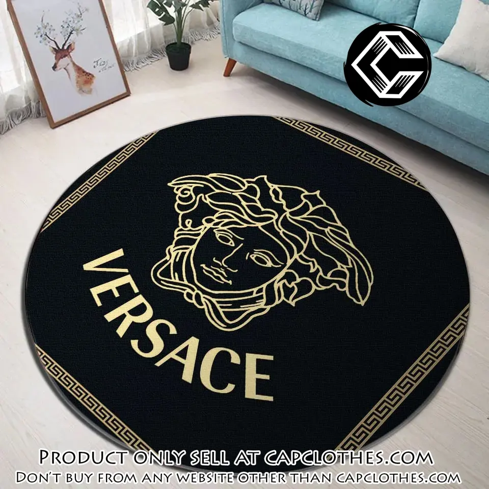 Versace yellow medusa black luxury brand fashion round rug carpet home decor cc5241479